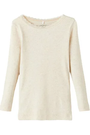 NAME IT MINI ribgebreide longsleeve NMFKAB Beige Meisjes Stretchkatoen Ronde hals