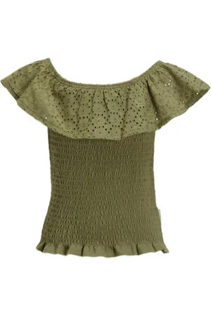 Me & My Monkey Top Pleunie Groen Meisjes Katoen Vierkante hals Effen