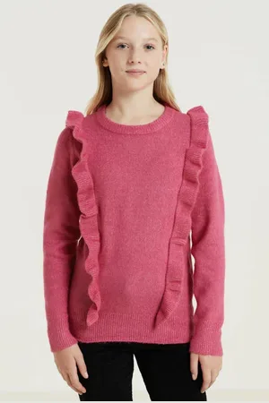 Anytime Gebreide trui met ruffles Meisjes Acryl Ronde hals Effen