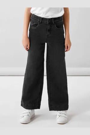 NAME IT KIDS wide leg jeans NKFROSE Zwart Meisjes Stretchdenim