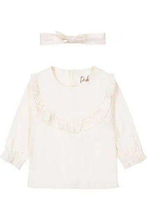 Dirkje Blouse + haarband Longsleeve Meisjes Katoen Ronde hals Effen