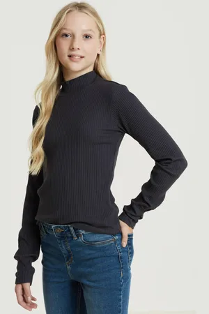 Anytime Ribgebreide longsleeve Meisjes Katoen Opstaande kraag