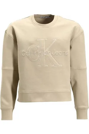 Calvin Klein Sweater met logo beige Groen Meisjes Stretchkatoen Ronde hals