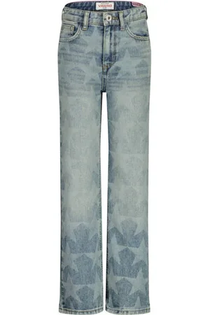 Vingino High waist wide leg jeans Cato Laser Star met sterren Blauw Meisjes Denim