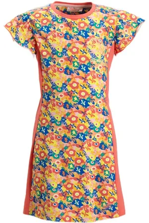 Orange stars Jurk Margareth met all over print Meisjes Katoen Ronde hals