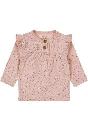 Dirkje Baby longsleeve met all over print en ruches Meisjes Stretchkatoen Ronde hals