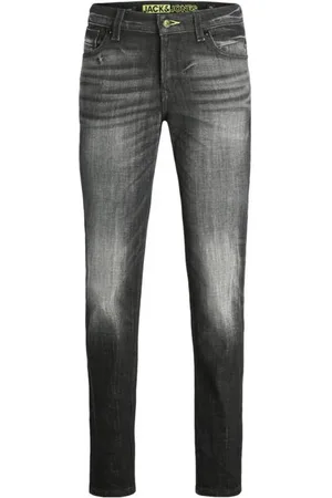 JACK & JONES JUNIOR slim fit jeans JJIGLENN JJBLAIR Zwart Jongens Stretchdenim