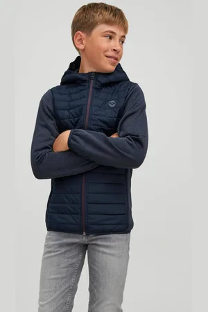 JACK & JONES JUNIOR gewatteerde tussenjas JJEMULTI donkerblauw Jongens Polyester Capuchon