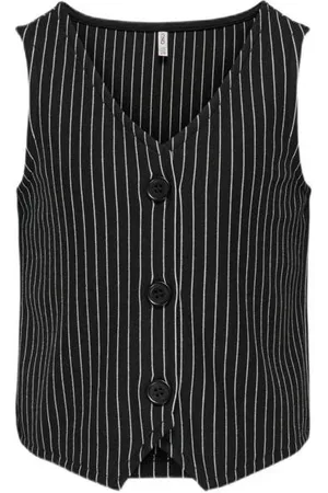 ONLY KIDS GIRL gilet met krijtstreep Zwart Meisjes Polyester V