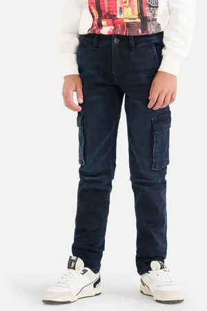 SHOEBY Regular fit cargo jeans blueblack Zwart Jongens Denim Effen
