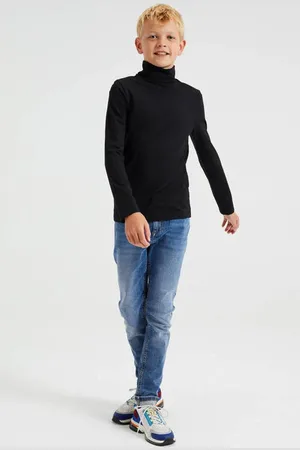WE Fashion Longsleeve zwart Jongens Stretchkatoen Col Effen