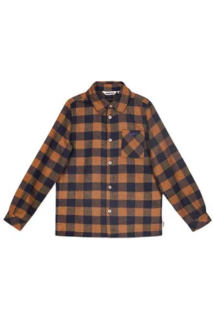 Moodstreet Overshirt met ruitdessin bruin/donkerblauw Overhemd Jongens Polyester Klassieke kraag