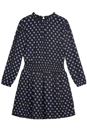 Moodstreet Jurk Dewi met all over print en ruches zwart Meisjes Polyester Ronde hals