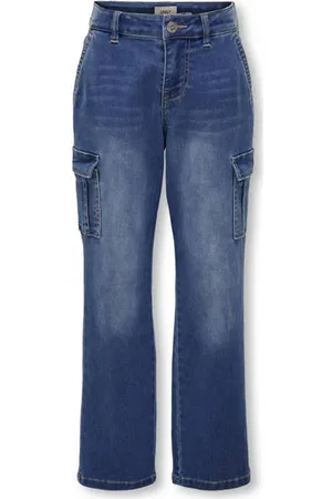 ONLY KIDS GIRL high waist straight fit jeans KOGSAFARI MISSOURI Blauw Meisjes Stretchdenim