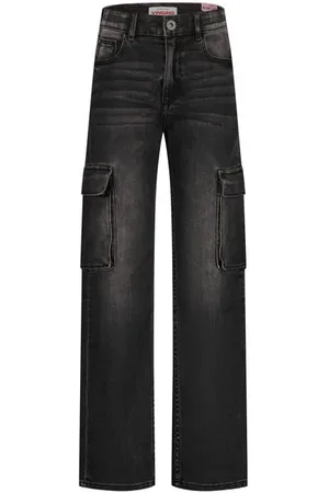 Vingino Wide leg jeans Coco Cargo Zwart Meisjes Stretchdenim