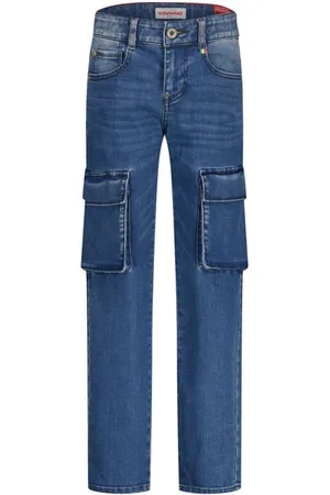 Vingino Straight fit jeans Paolo Cargo Blauw Jongens Stretchdenim