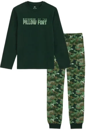 WE Fashion Pyjamaset groen/donkergroen Jongens Stretchkatoen Ronde hals