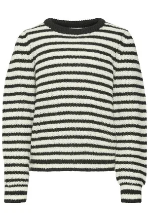 VERO MODA Gebreide trui zwart Meisjes Polyester Ronde hals Streep