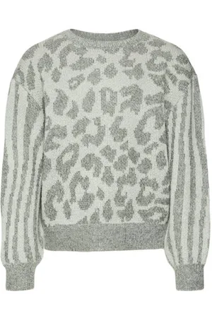 VERO MODA Gebreide trui grijs melange Meisjes Acryl Ronde hals Dierenprint