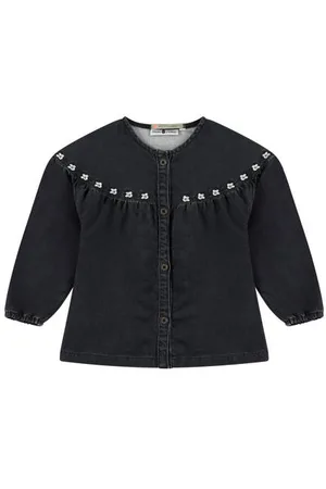 Stains&Stories Blouse Grijs Meisjes Denim Ronde hals Effen