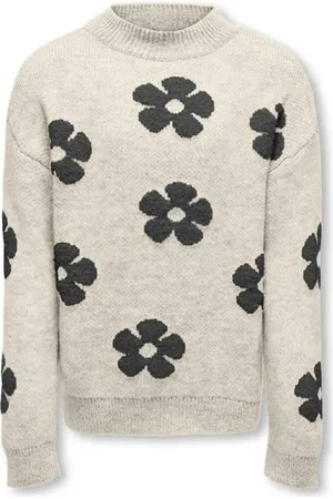 ONLY KIDS GIRL gebreide trui ecru Meisjes Acryl Ronde hals Bloemen