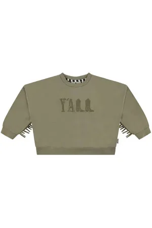 Stains&Stories Sweater groen Trui Meisjes Stretchkatoen Ronde hals Tekst