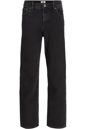 JACK & JONES JUNIOR high waist relaxed jeans JJICHRIS JJORIGINAL Zwart Jongens Stretchdenim