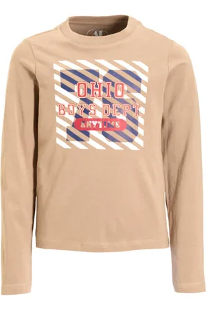 Anytime Longsleeve met printopdruk Beige Jongens Katoen Ronde hals