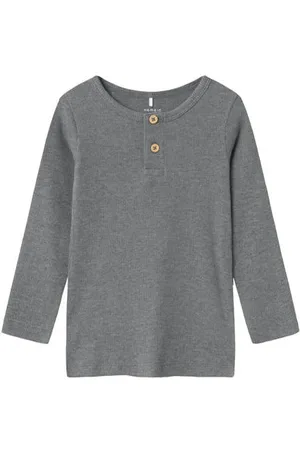 NAME IT MINI longsleeve NMFKAB grijs Jongens Stretchkatoen Ronde hals Gemêleerd