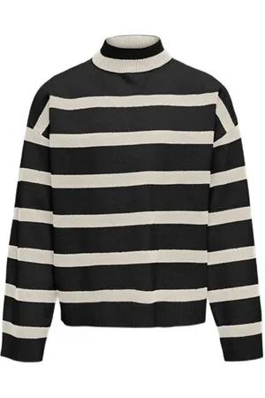 ONLY KIDS GIRL gebreide trui zwart Meisjes Polyester Opstaande kraag Streep