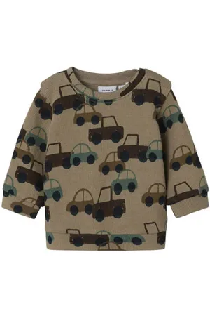 NAME IT BABY sweater bruin Trui Jongens Katoen Ronde hals All over print