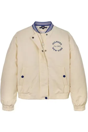 Tommy Hilfiger Bomberjack beige Jas Meisjes Katoen Ronde hals Logo