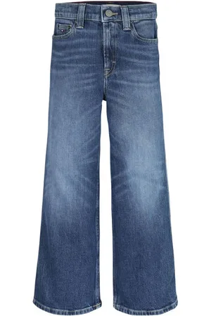 Tommy Hilfiger Wide leg high waist jeans dark blue denim Blauw Effen