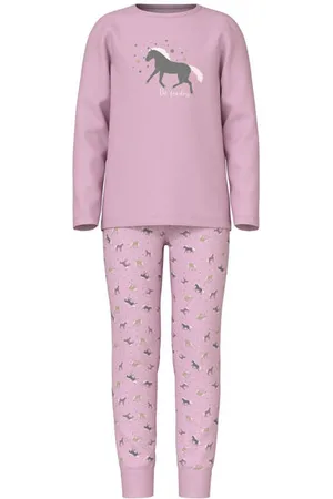 NAME IT KIDS pyjama met paardendessin roze Meisjes Stretchkatoen Ronde hals