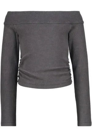 Raizzed Off shoulder top grijs Effen