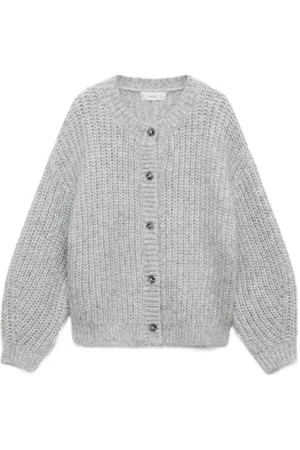 MANGO Vest grijs grof gebreid Meisjes Polyester Ronde hals Effen