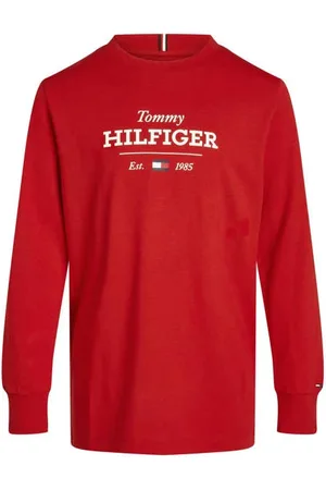 Tommy Hilfiger Longsleeve rood Jongens Katoen Ronde hals Logo