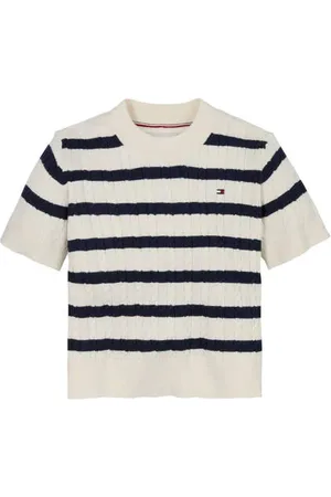 Tommy Hilfiger Ecru met kabels Top Meisjes Viscose Ronde hals Streep