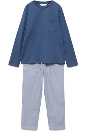MANGO Pyjama met streepdessin blauw/wit Meisjes Katoen Ronde hals