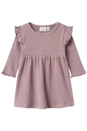 NAME IT BABY korte jurk paars Meisjes Katoen Ronde hals Effen