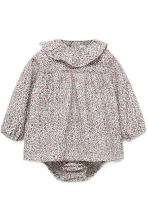 MANGO Newborn baby jurk met bloomer blauw/wit/oranje Meisjes Katoen Peter Pan