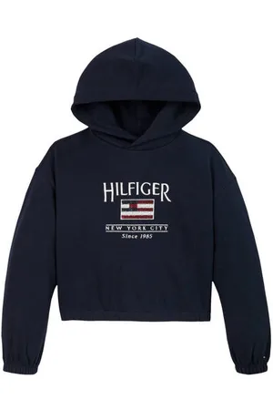 Tommy Hilfiger Sweater blauw Meisjes Katoen Capuchon Printopdruk