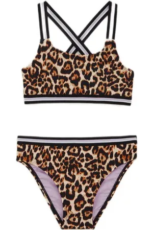 WE Fashion Bikini beige/bruin/zwart Meisjes Polyamide Panterprint