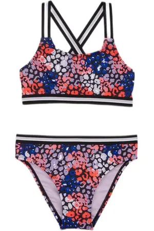 WE Fashion Bikini paars/rozeblauw Meisjes Polyester Panterprint