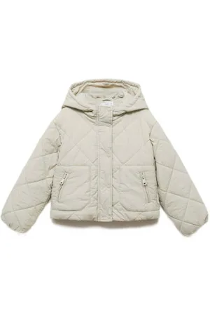 MANGO Gewatteerde jas beige Meisjes Polyamide Capuchon Effen
