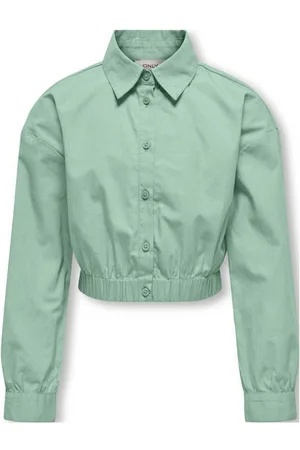 ONLY KIDS GIRL blouse groen Meisjes Katoen Klassieke kraag Effen