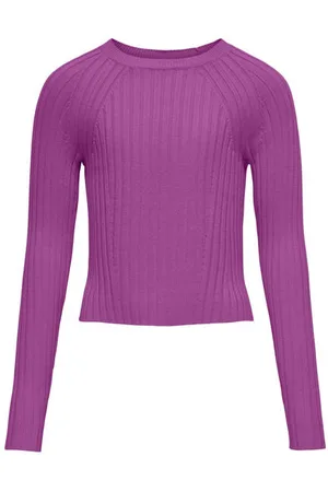 ONLY KIDS GIRL trui paars rib gebreid Rosé Meisjes Viscose Ronde hals Effen