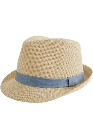 WE Fashion Zonnehoed beige/blauw Jongens Papier Effen