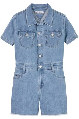 Tommy Hilfiger Jumpsuit medium blue denim Blauw Meisjes Stretchkatoen Klassieke kraag
