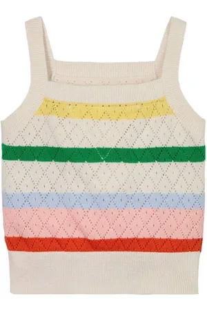 Tommy Hilfiger Ecru crochet Top Geel Meisjes Katoen Vierkante hals Streep